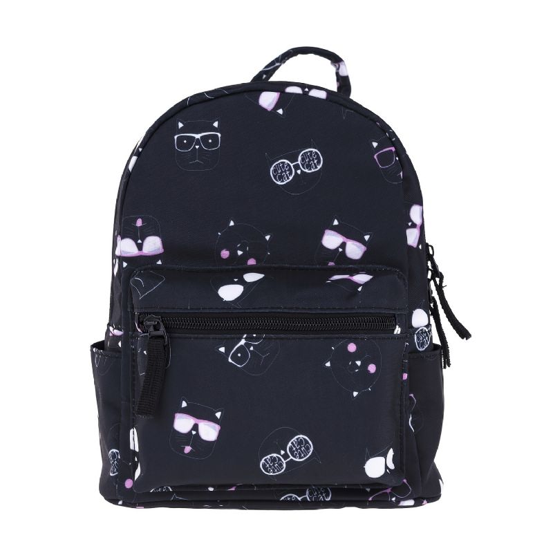 Barn Printing Ryggsäck Mini Skolväska Multi Pocket Funktionalitet Liten Resväska Cats Black Printed