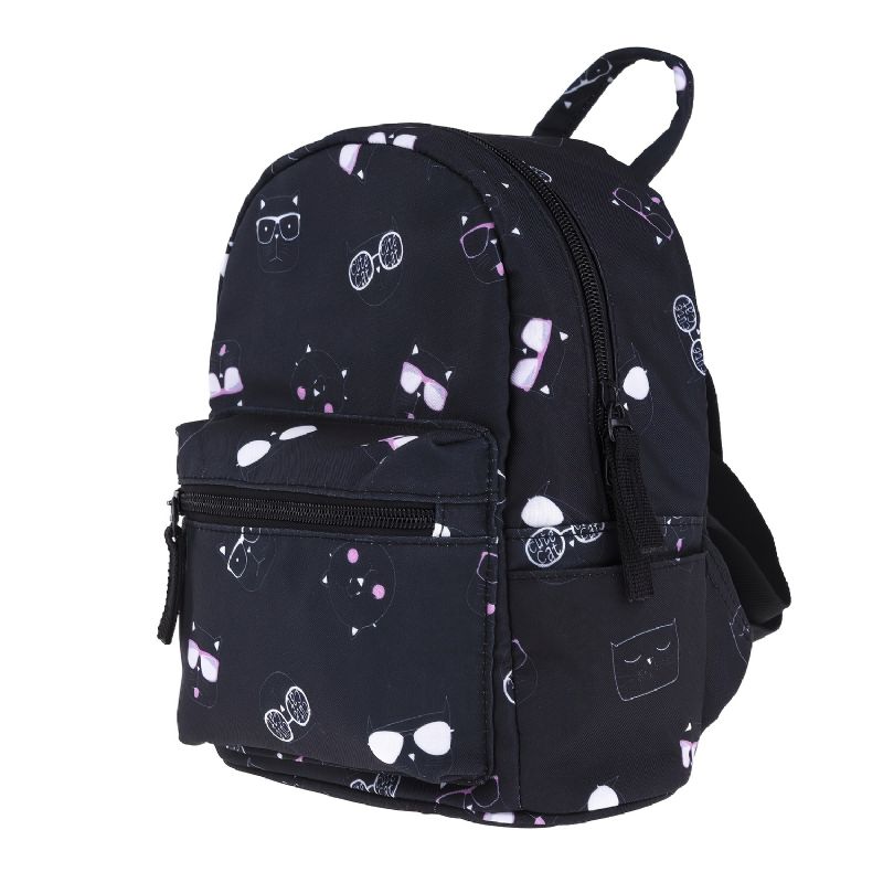 Barn Printing Ryggsäck Mini Skolväska Multi Pocket Funktionalitet Liten Resväska Cats Black Printed