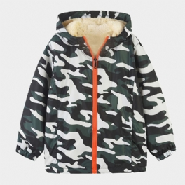 1st Pojkar Casual Camouflage Print Dragkedja Huvjacka Cardigan Krage Fleece Termojacka För Vintern