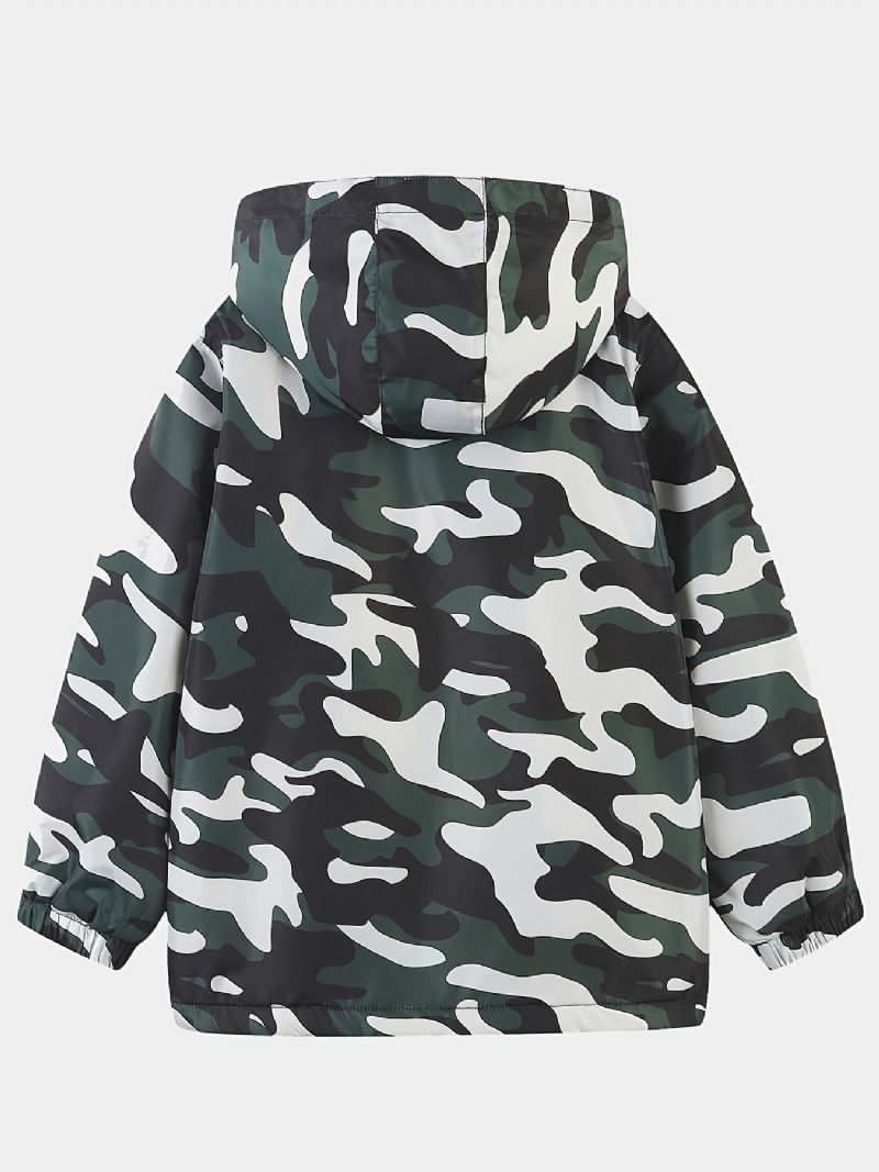 1st Pojkar Casual Camouflage Print Dragkedja Huvjacka Cardigan Krage Fleece Termojacka För Vintern