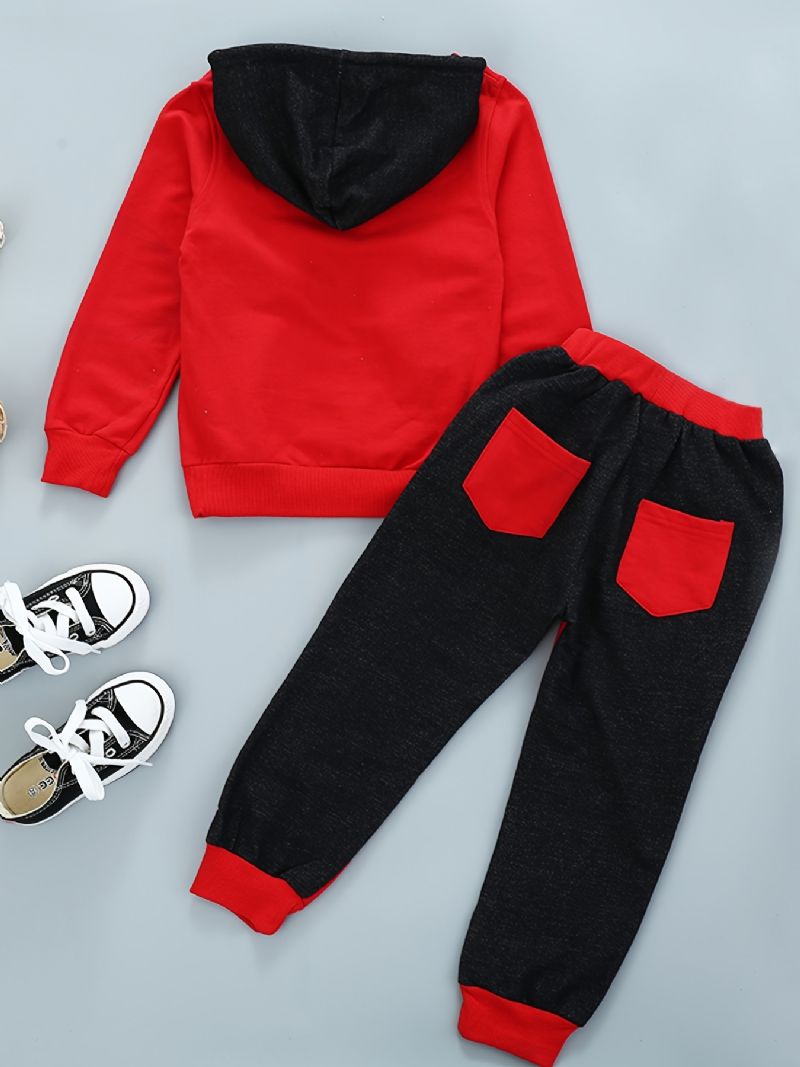 2st Barn Pojkar Color Block Hoodie Letter Långärmad Sweatshirt & Sweatpants Barnkläder