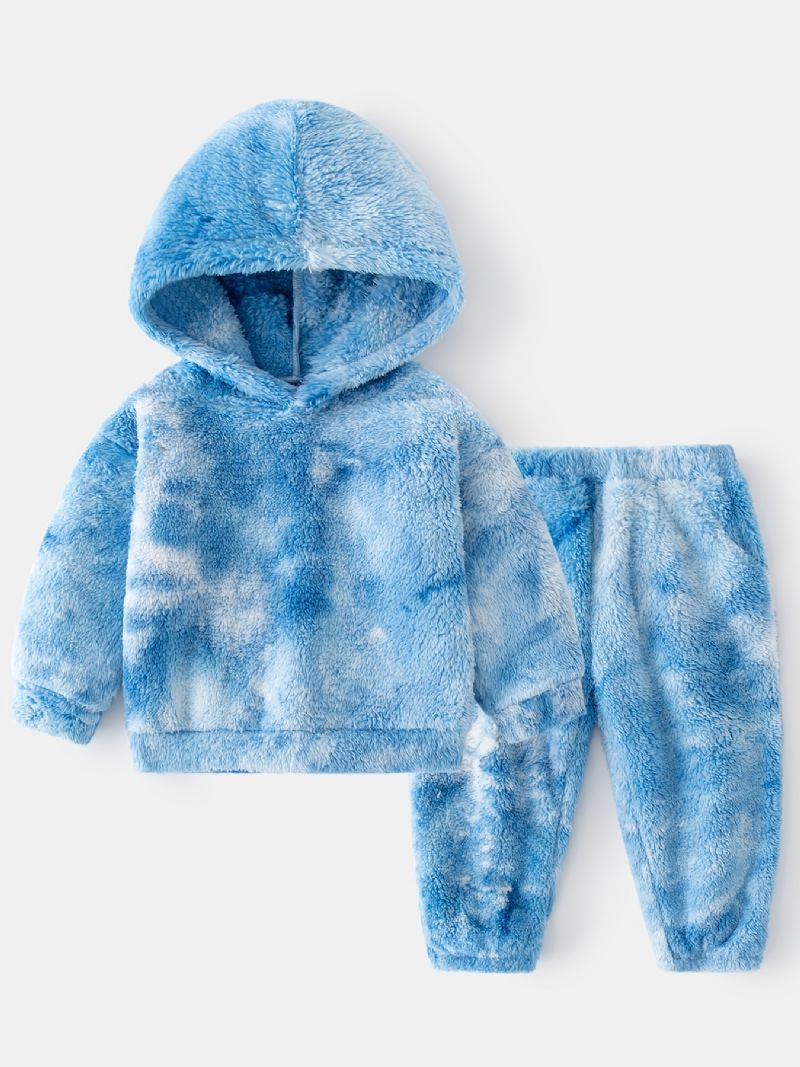 2st Bebis Plysch Hoodie Tie Dye Långärmad Tröja Sweatshirt & Byxuppsättning Pojkar Flickor Barnkläder