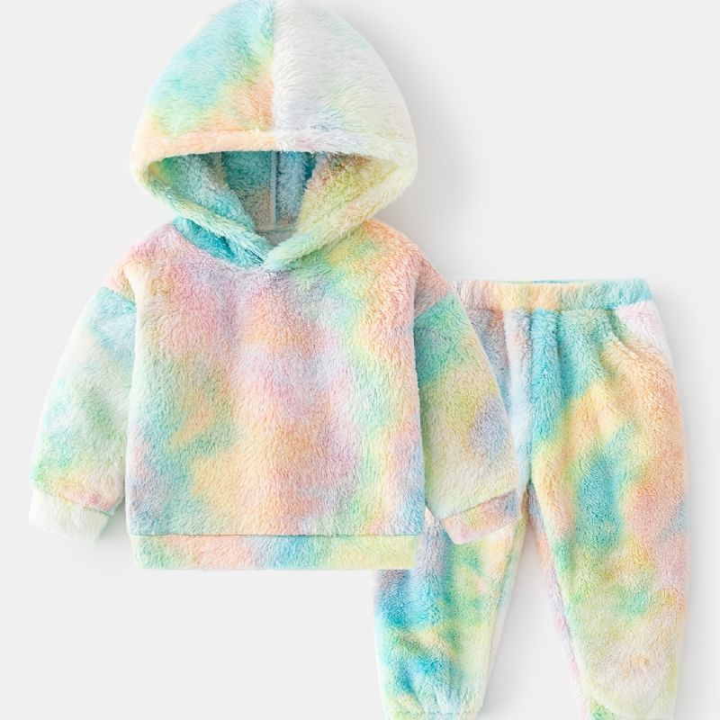 2st Bebis Plysch Hoodie Tie Dye Långärmad Tröja Sweatshirt & Byxuppsättning Pojkar Flickor Barnkläder