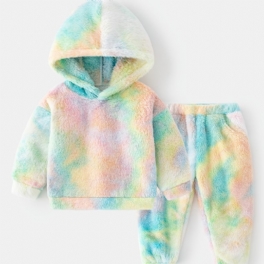 2st Bebis Plysch Hoodie Tie Dye Långärmad Tröja Sweatshirt & Byxuppsättning Pojkar Flickor Barnkläder