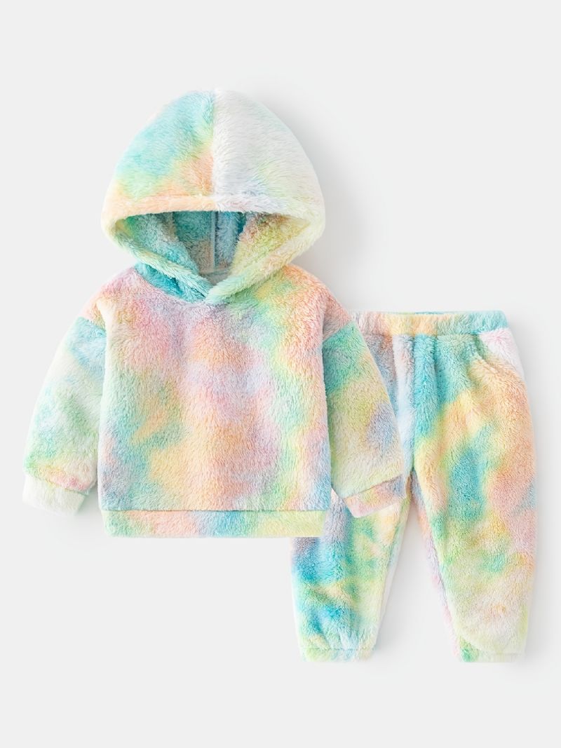 2st Bebis Plysch Hoodie Tie Dye Långärmad Tröja Sweatshirt & Byxuppsättning Pojkar Flickor Barnkläder