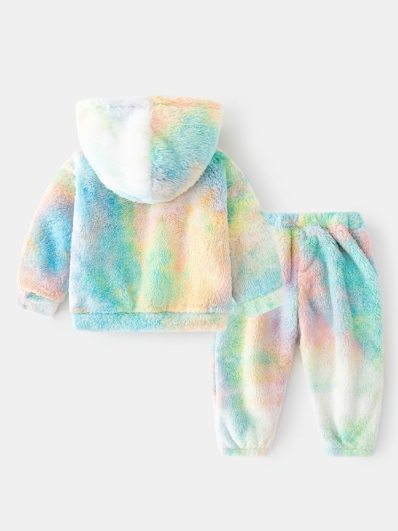 2st Bebis Plysch Hoodie Tie Dye Långärmad Tröja Sweatshirt & Byxuppsättning Pojkar Flickor Barnkläder