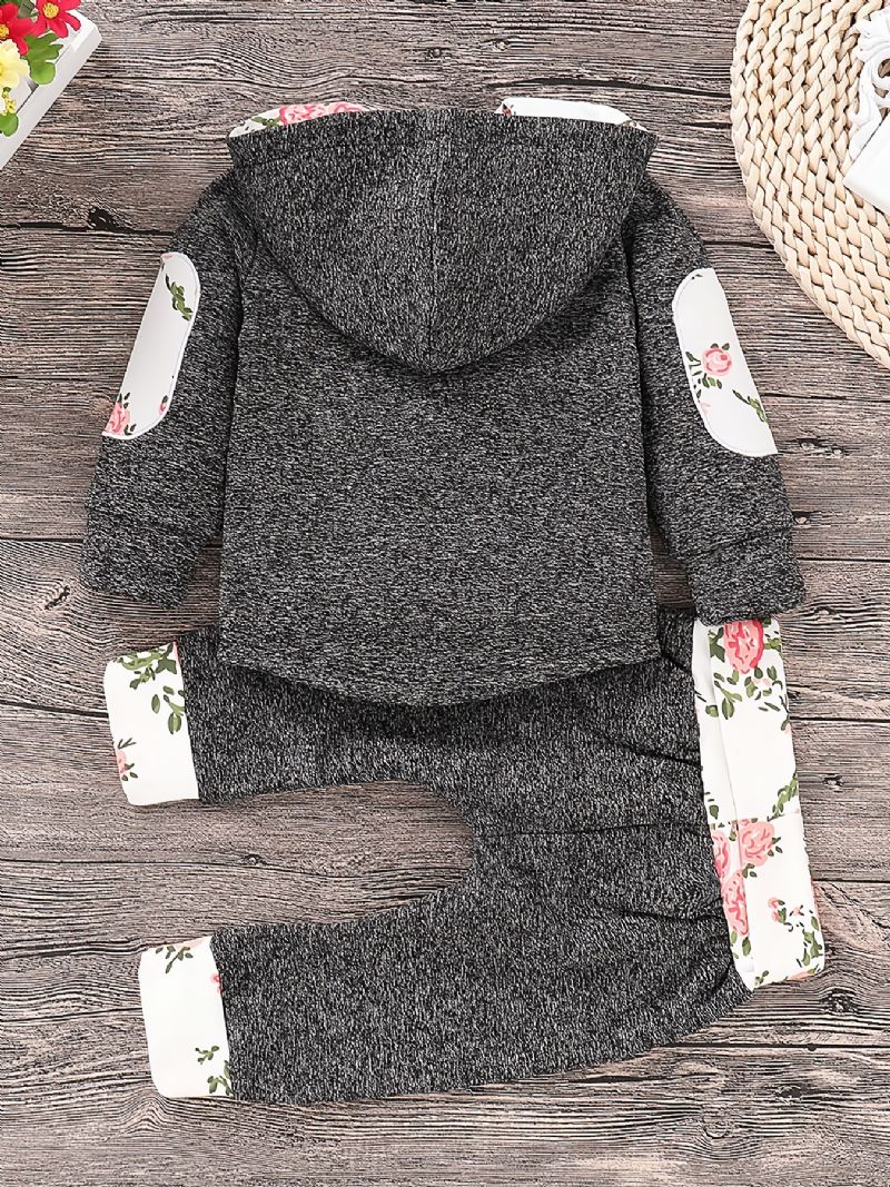 2st Bebis Pojkar Blommönster Långärmad Hoodie Sweatshirt Elastiska Midja Byxor Set Kläder