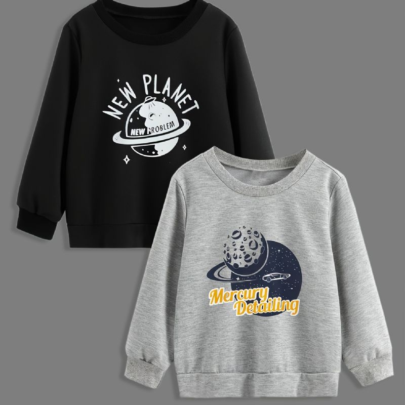 2st Bebis Pojkar Cartoon Planet Print Pullover Rund Neck Långärmad Sweatshirt