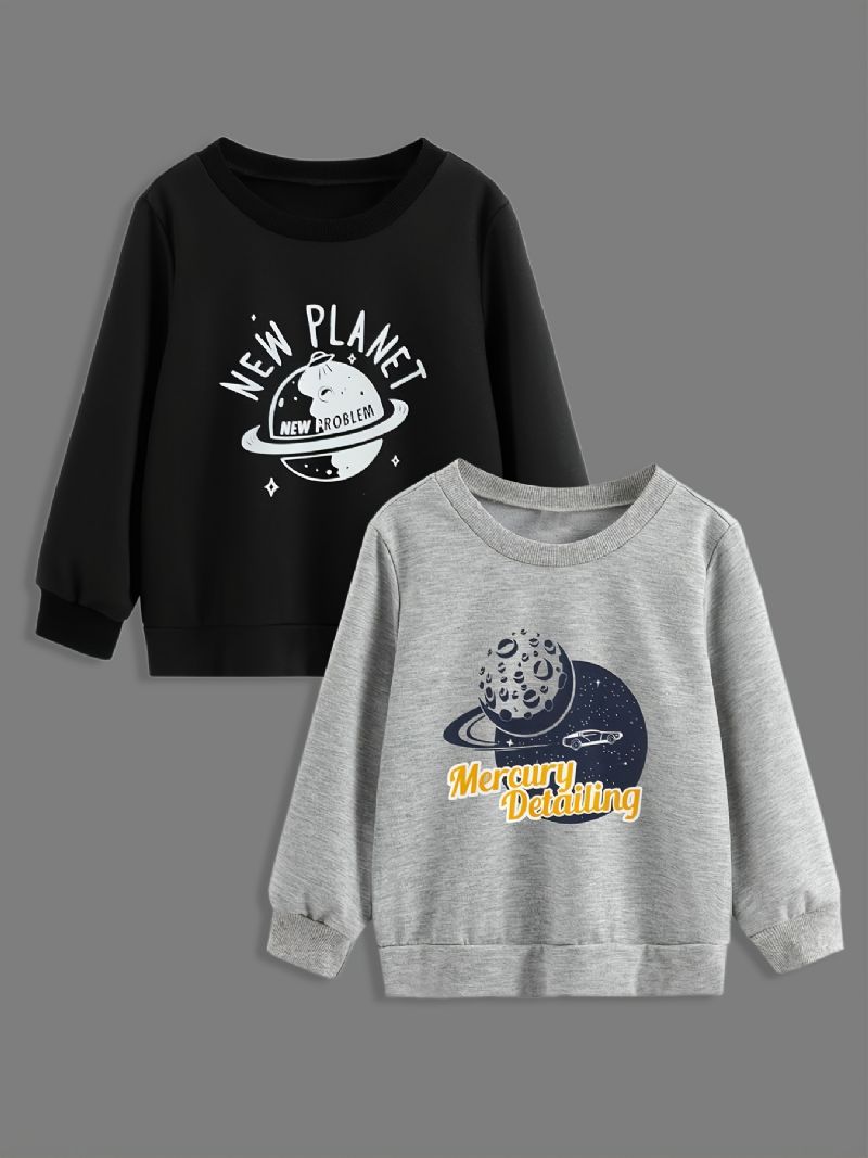 2st Bebis Pojkar Cartoon Planet Print Pullover Rund Neck Långärmad Sweatshirt