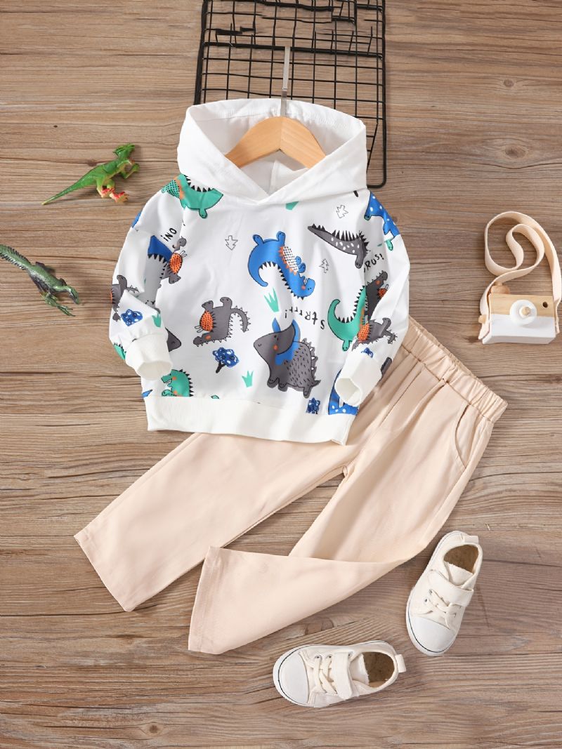 2st Bebis Pojkar Hoodie Dinosaur Print Långärmad Tröja Sweatshirt & Byxset Barnkläder