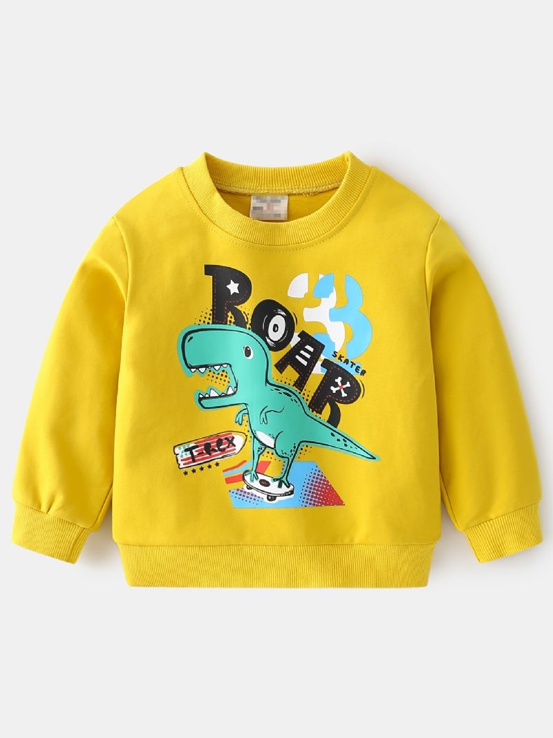 2st Pojkar Casual Cartoon Dinosaur Letter Print Termisk Sweatshirt & Träningsbyxor För Vintern