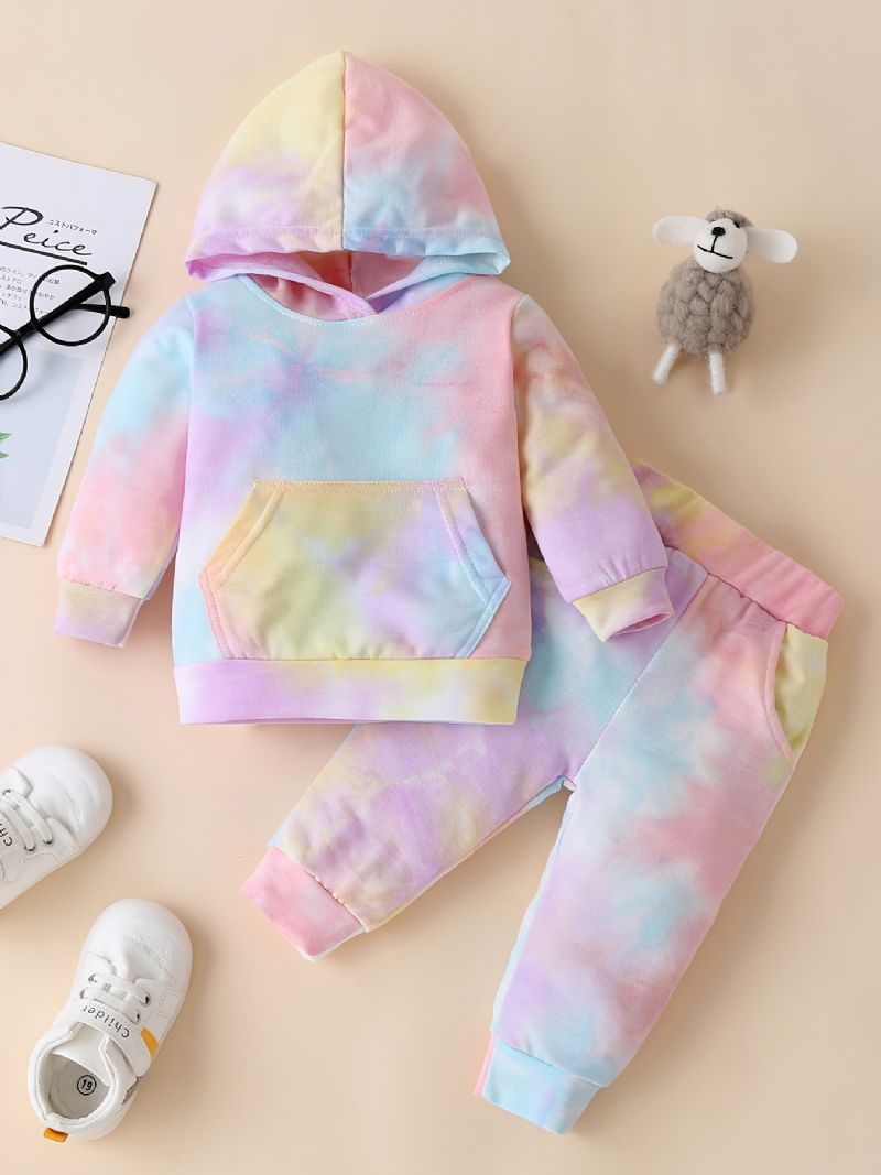 2st Toddler Bebis Flickor Hoodie Tie Dye Långärmad Pullover Sweatshirt & Byx Set Barnkläder