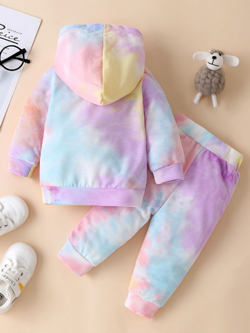 2st Toddler Bebis Flickor Hoodie Tie Dye Långärmad Pullover Sweatshirt & Byx Set Barnkläder