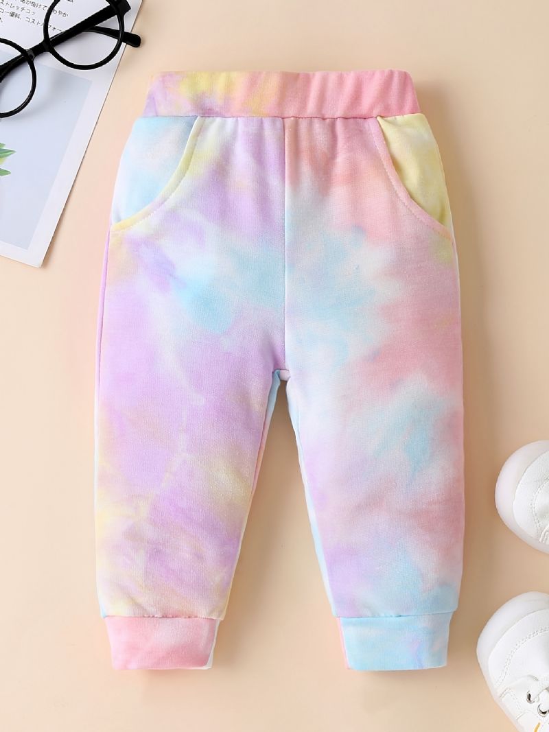 2st Toddler Bebis Flickor Hoodie Tie Dye Långärmad Pullover Sweatshirt & Byx Set Barnkläder