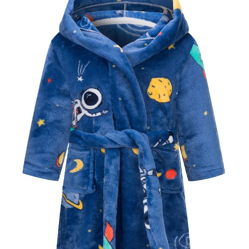 Barn Astronaut Print Flanell Badrockar Pojkar Flickor Huvtröja Mjuka Nattkläder