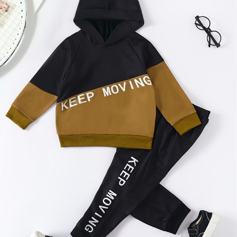 Barn Bebis Pojkar Håll I Rörelse Colorblock Hoodie & Jogger Sweatpants Set Höst Vinter