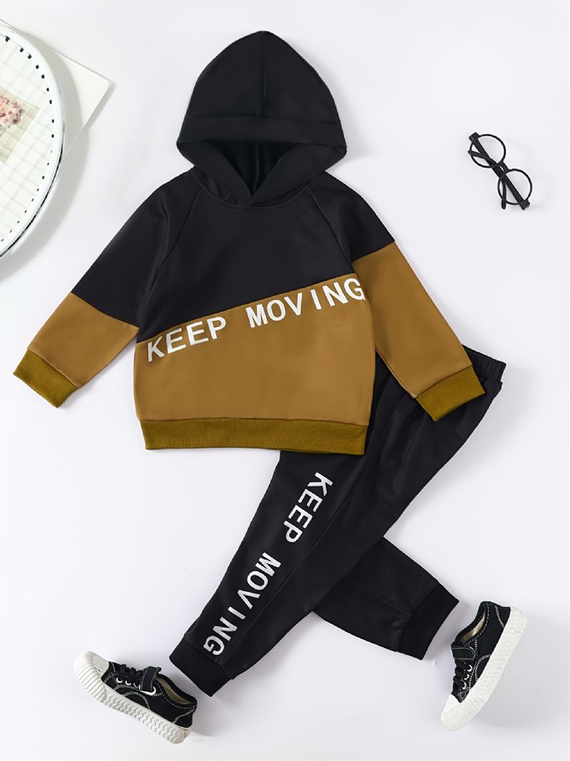 Barn Bebis Pojkar Håll I Rörelse Colorblock Hoodie & Jogger Sweatpants Set Höst Vinter