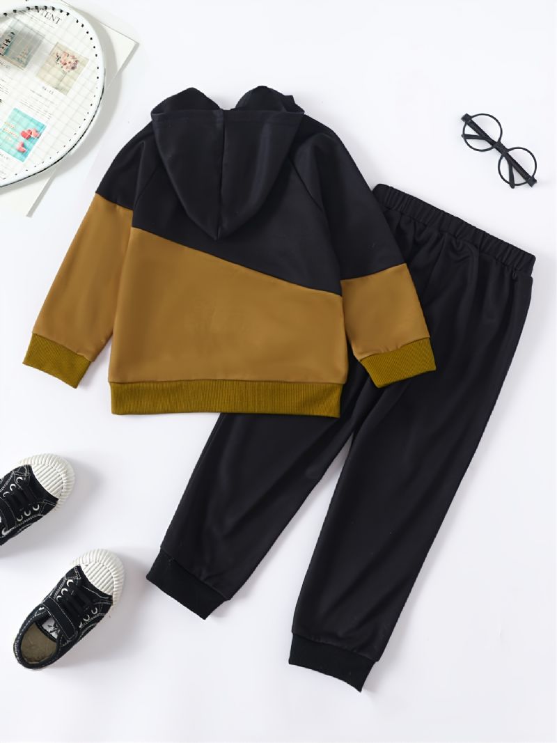 Barn Bebis Pojkar Håll I Rörelse Colorblock Hoodie & Jogger Sweatpants Set Höst Vinter