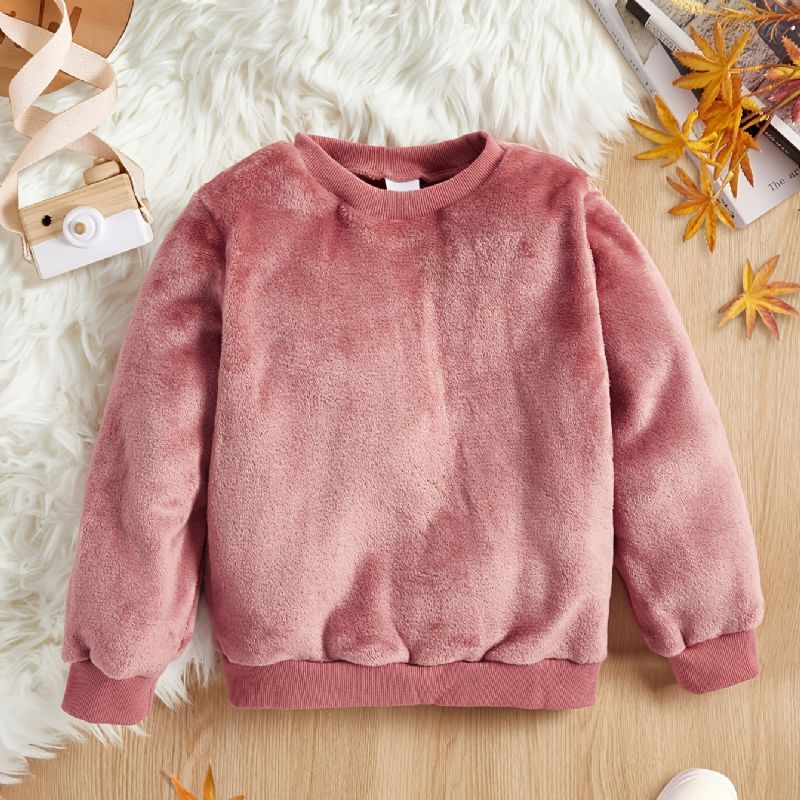 Barn Flickor Enfärgad Rund Hals Fleece Varm Sweatshirt Höst Vinter