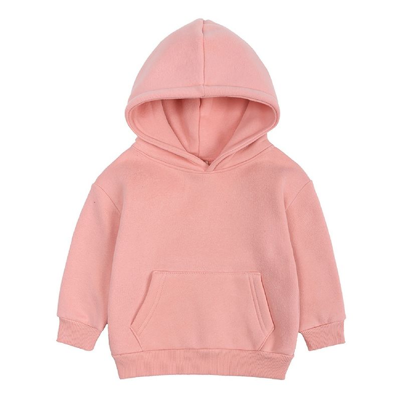 Bebis Enfärgad Luvtröja Fleece Varm Långärmad Pullover Sweatshirt Flickor Pojkar Barnkläder