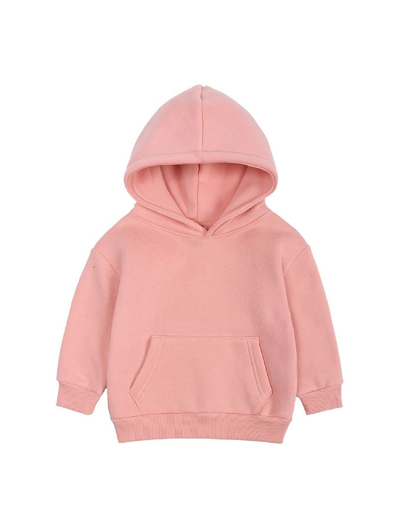 Bebis Enfärgad Luvtröja Fleece Varm Långärmad Pullover Sweatshirt Flickor Pojkar Barnkläder