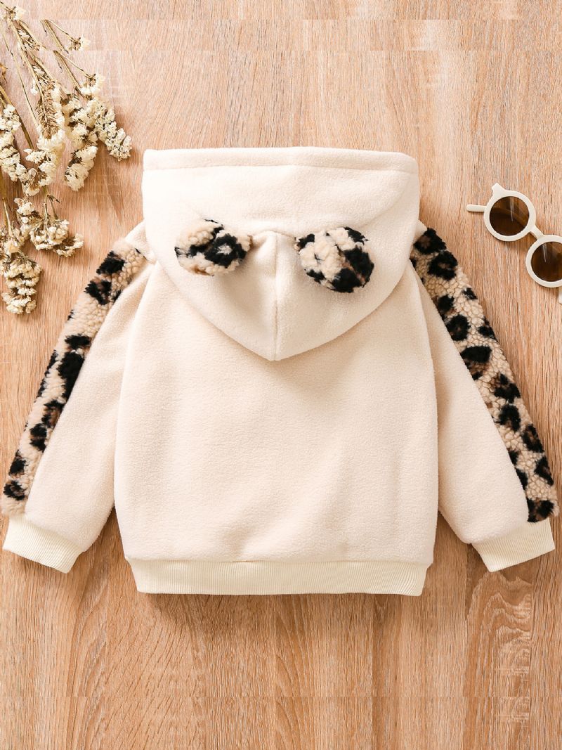 Bebis Flickor Leopard Ear Hoodie Mama's Bestie Little Print Långärmad Pullover Sweatshirt Barnkläder