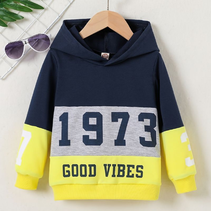 Bebis Pojkar Color Block Hoodie 1973 Nummertryck Långärmad Pullover Sweatshirt Barnkläder