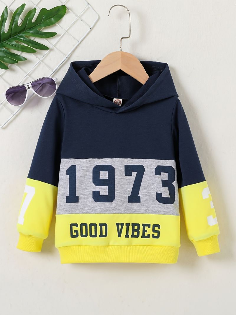 Bebis Pojkar Color Block Hoodie 1973 Nummertryck Långärmad Pullover Sweatshirt Barnkläder