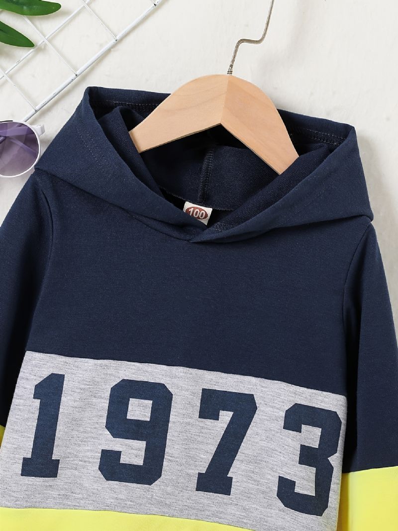 Bebis Pojkar Color Block Hoodie 1973 Nummertryck Långärmad Pullover Sweatshirt Barnkläder