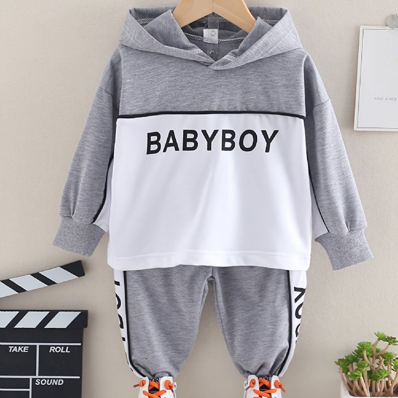 Bebis Pojkar Hoodie Bokstavstryck Långärmad Sweatshirt & Sportbyxor Set Barnkläder