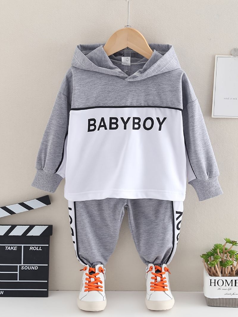 Bebis Pojkar Hoodie Bokstavstryck Långärmad Sweatshirt & Sportbyxor Set Barnkläder