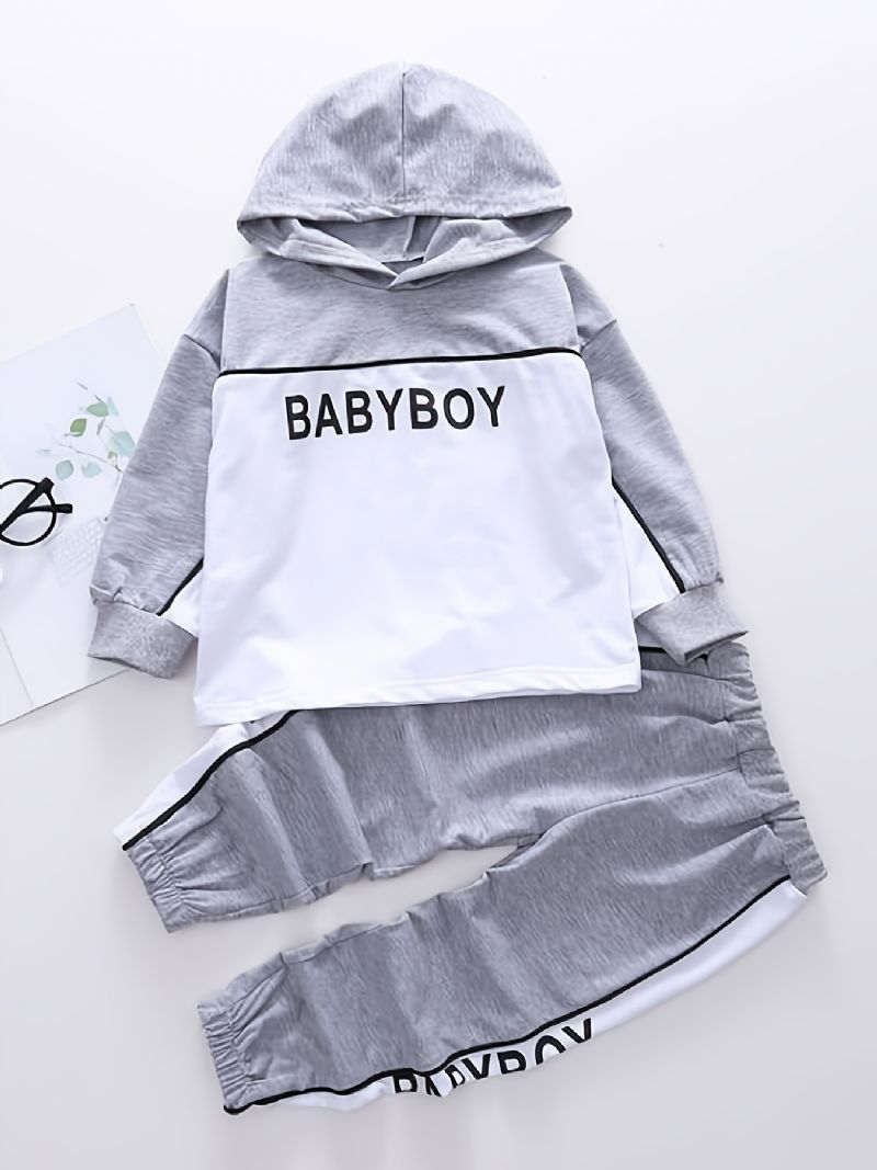 Bebis Pojkar Hoodie Bokstavstryck Långärmad Sweatshirt & Sportbyxor Set Barnkläder