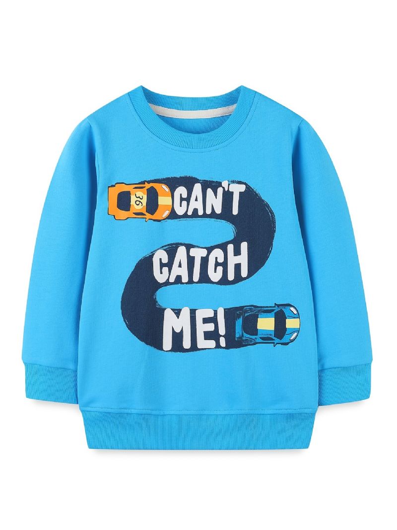 Bebis Pojkar Pullover Cartoon Car Print Crew Neck Långärmad Sweatshirt Toppar Barnkläder