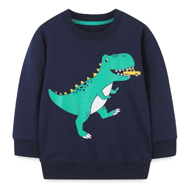 Bebis Pojkar Pullover Dinosaur Print Crew Neck Långärmad Sweatshirt Toppar Barnkläder