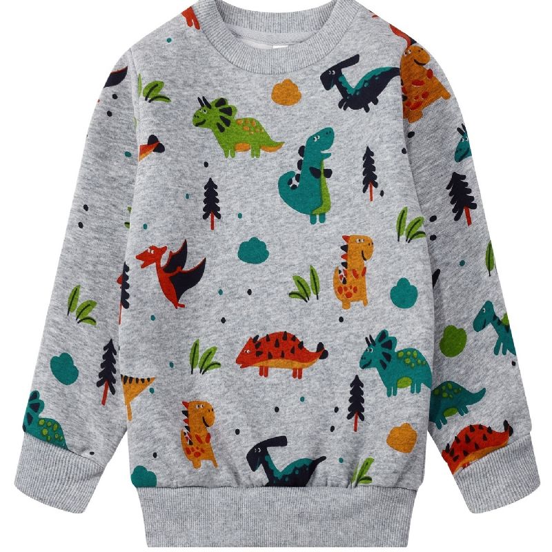 Bebis Pojkar Pullover Dinosaur Print Rund Hals Långärmad Sweatshirt Barnkläder