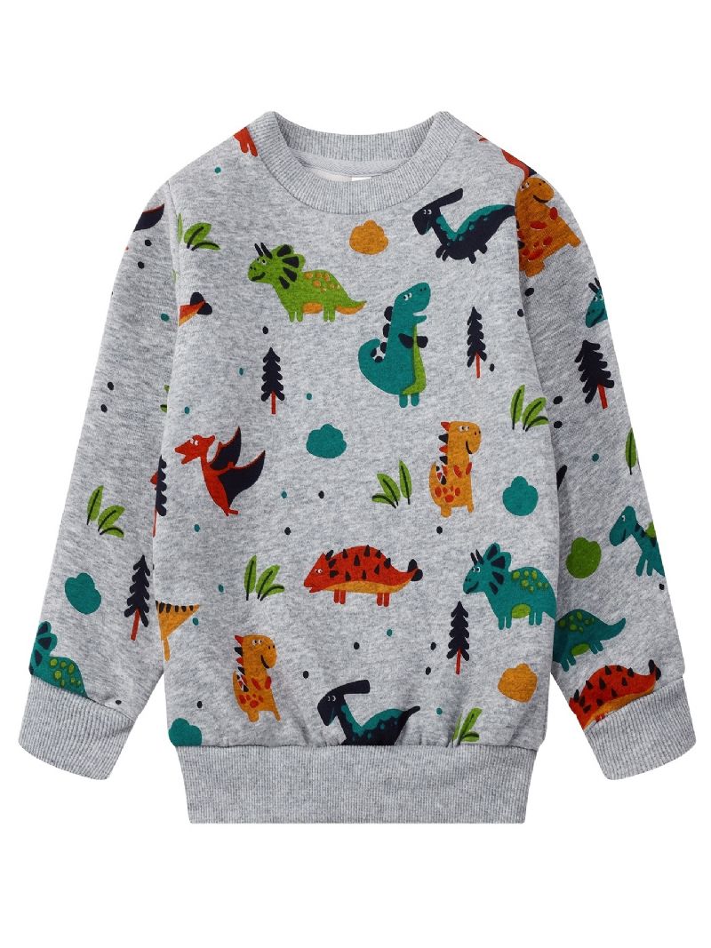 Bebis Pojkar Pullover Dinosaur Print Rund Hals Långärmad Sweatshirt Barnkläder