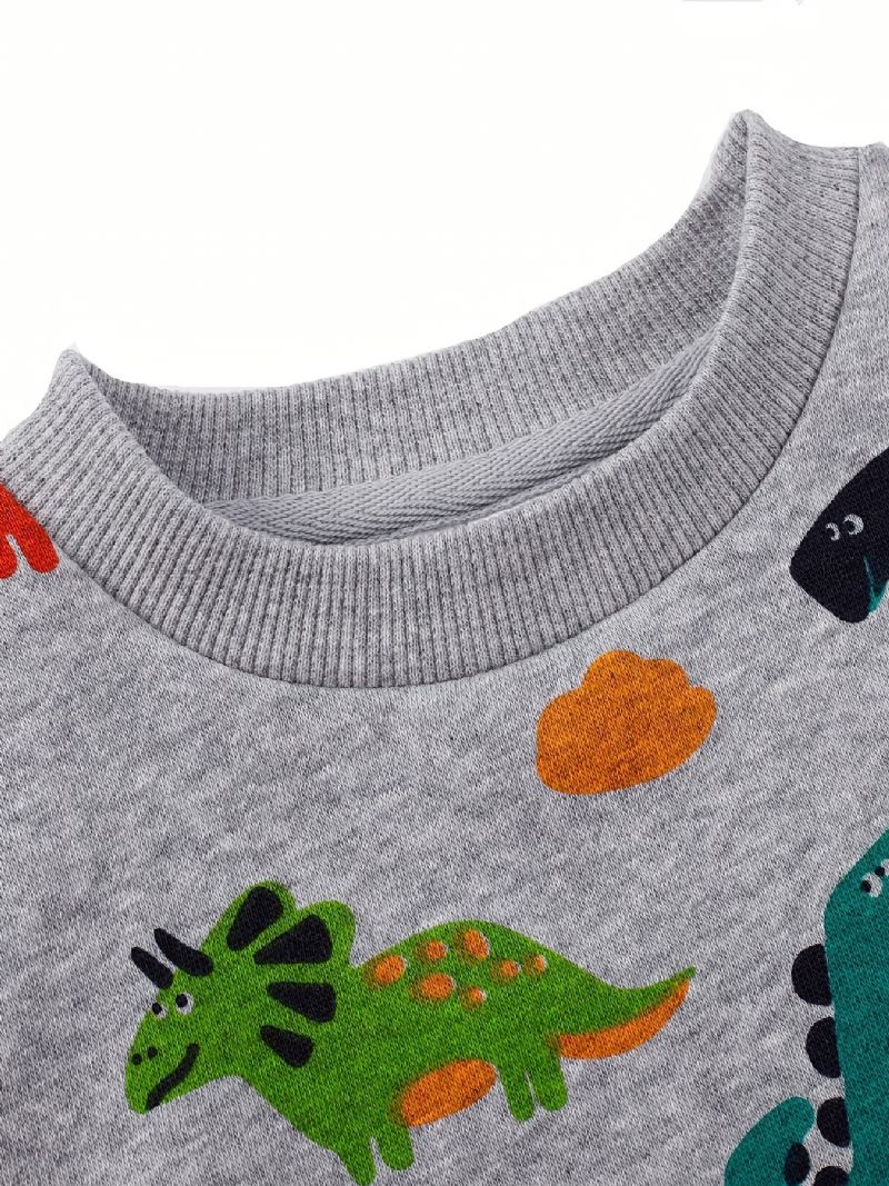 Bebis Pojkar Pullover Dinosaur Print Rund Hals Långärmad Sweatshirt Barnkläder