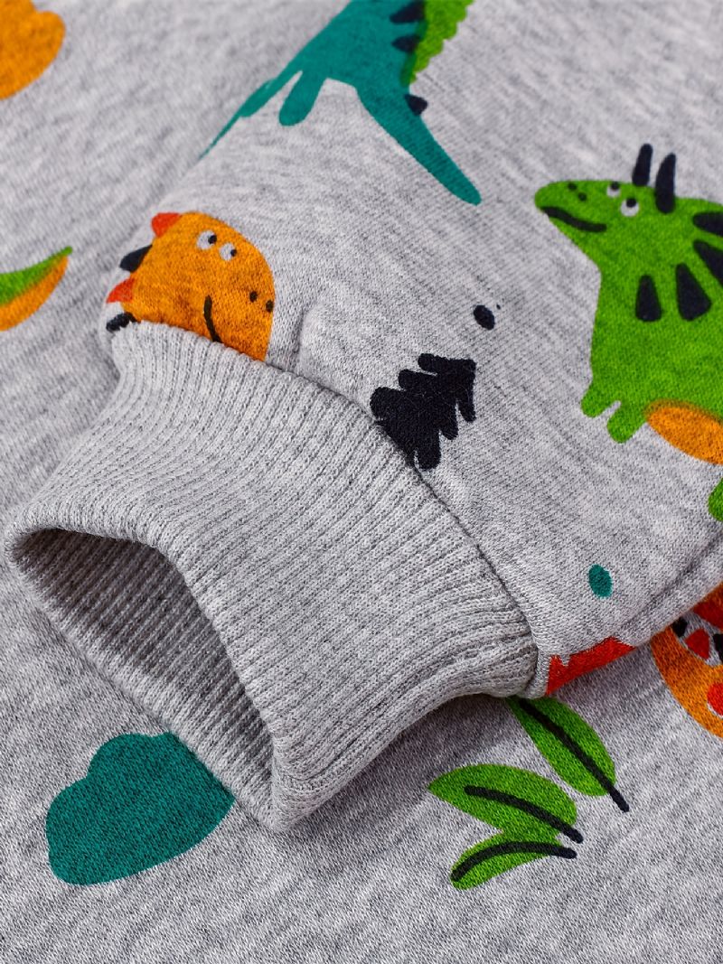 Bebis Pojkar Pullover Dinosaur Print Rund Hals Långärmad Sweatshirt Barnkläder