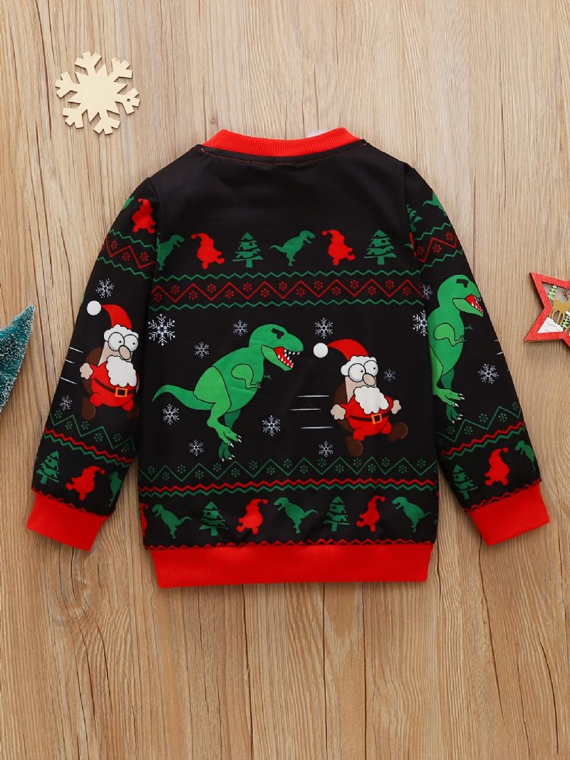 Bebis Pojkar Pullover Jul Grafiskt Dinosaurietryck Rundhalsad Långärmad Sweatshirt Barnkläder