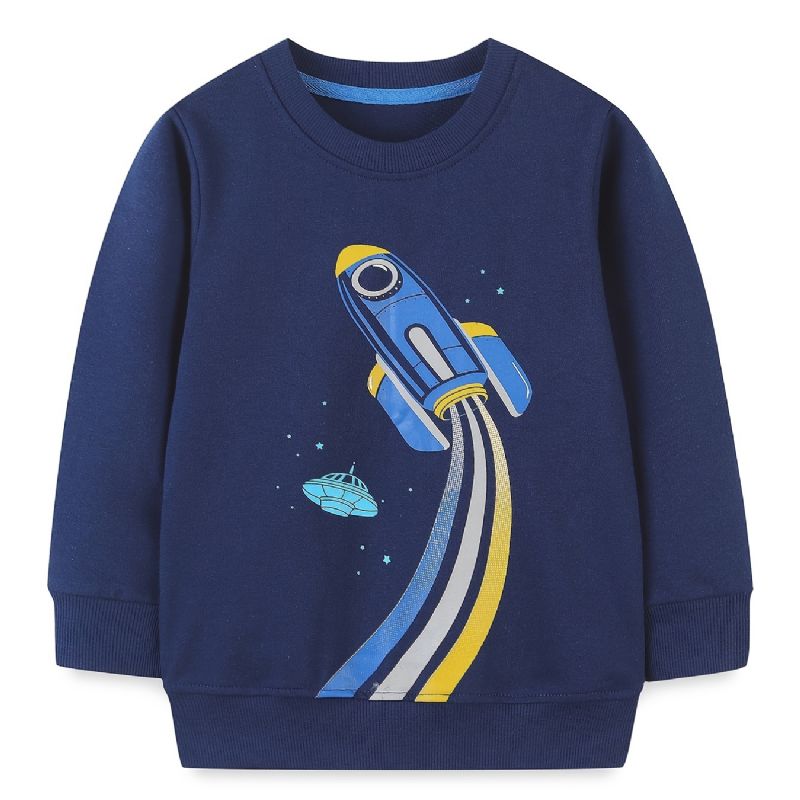 Bebis Pojkar Pullover Rocket Grafisk Rundhalsad Långärmad Sweatshirt Barnkläder