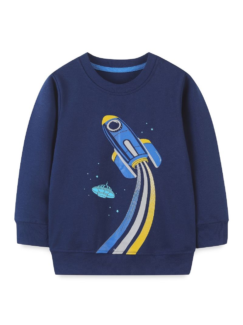 Bebis Pojkar Pullover Rocket Grafisk Rundhalsad Långärmad Sweatshirt Barnkläder