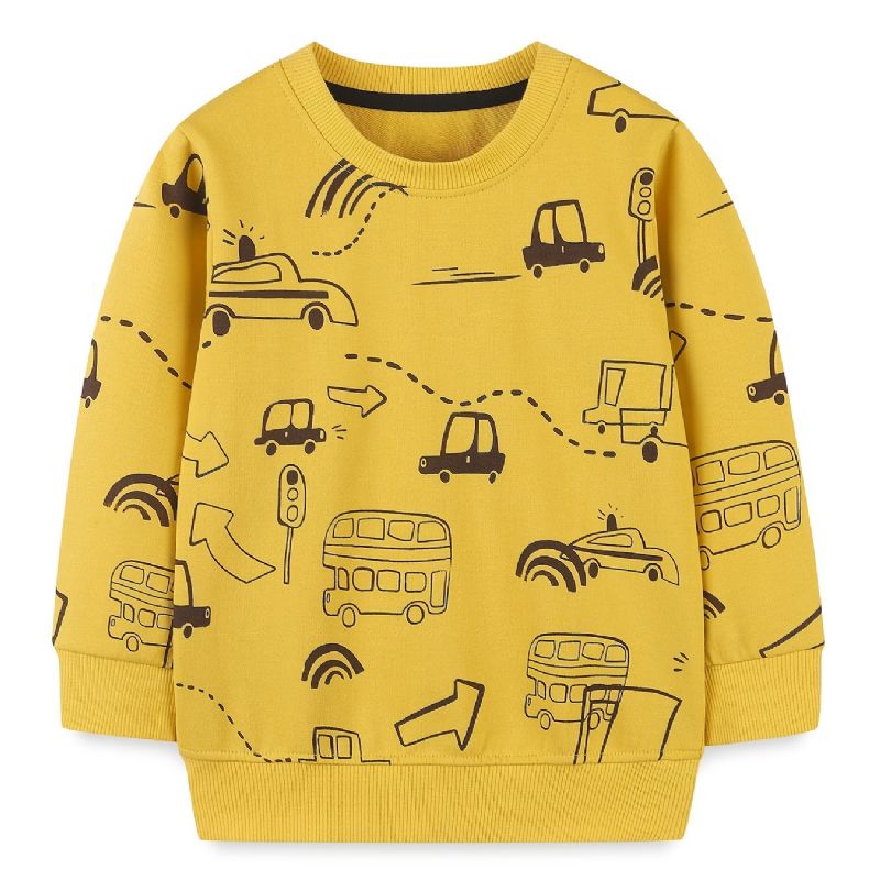 Bebis Pojkar Pullover Söt Cartoon Print Crew Neck Långärmad Sweatshirt Toppar Barnkläder