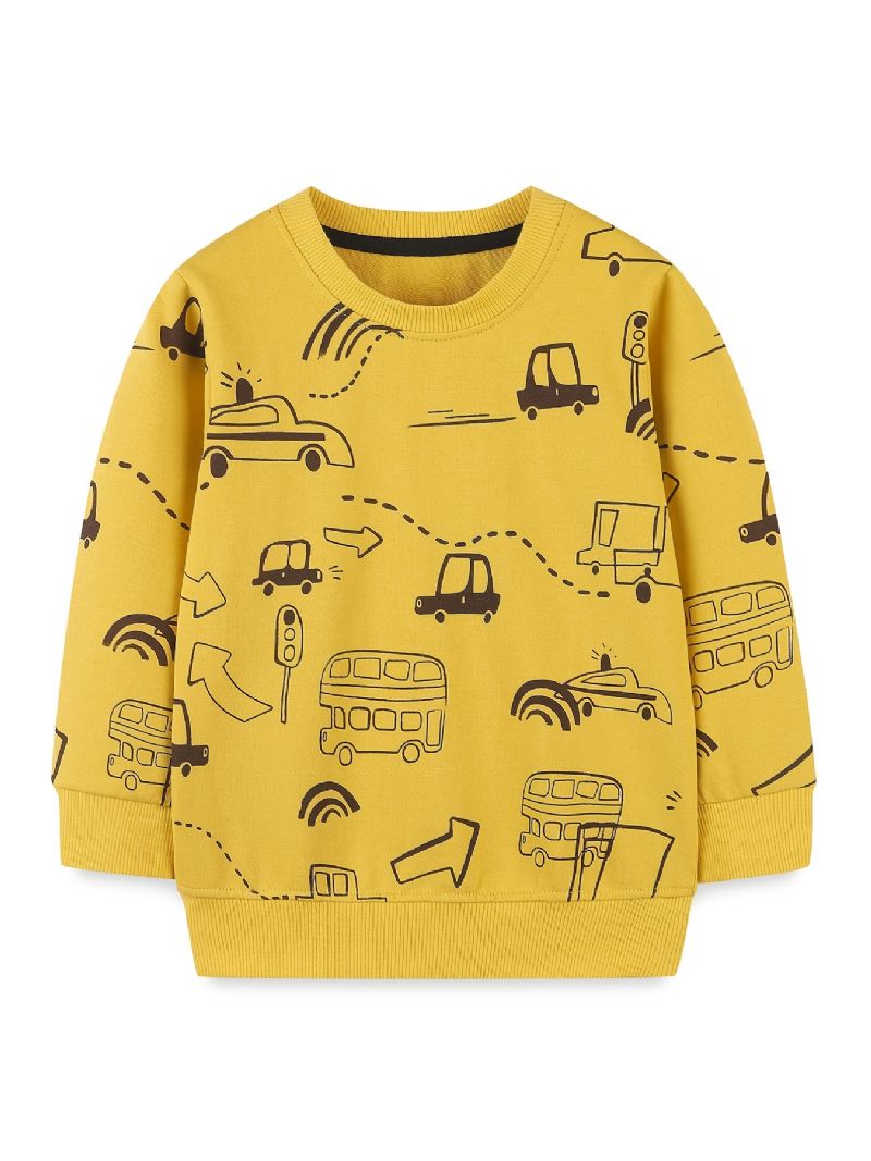 Bebis Pojkar Pullover Söt Cartoon Print Crew Neck Långärmad Sweatshirt Toppar Barnkläder