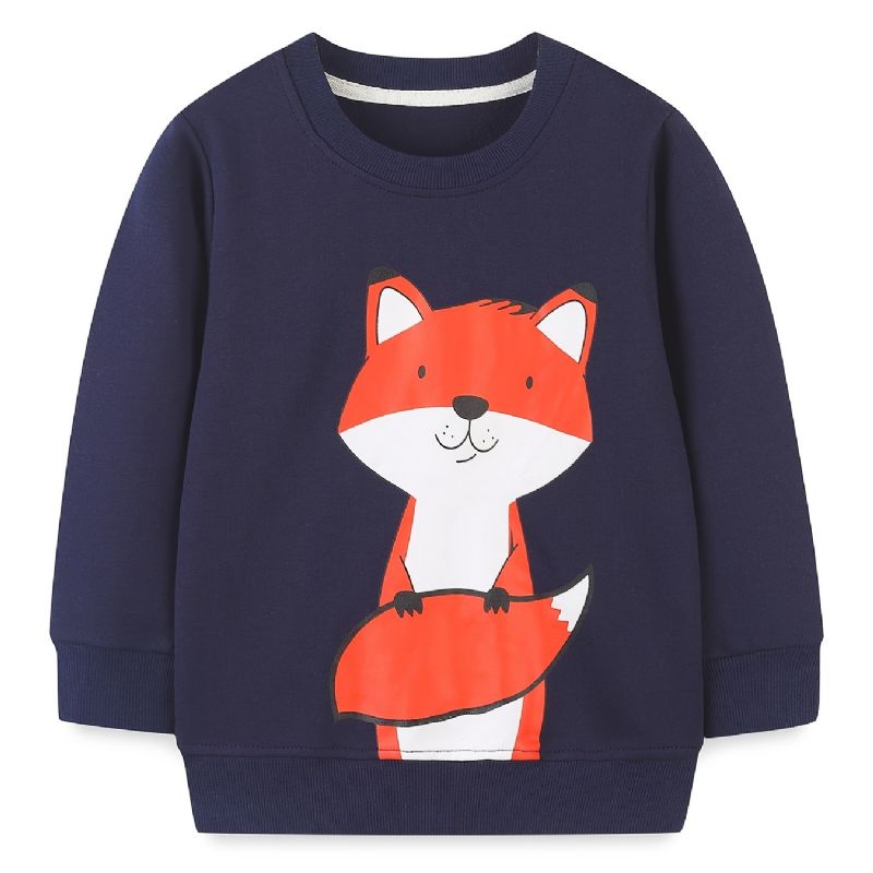 Bebis Pojkar Pullover Tecknad Fox Grafisk Crew Neck Långärmad Sweatshirt Barnkläder