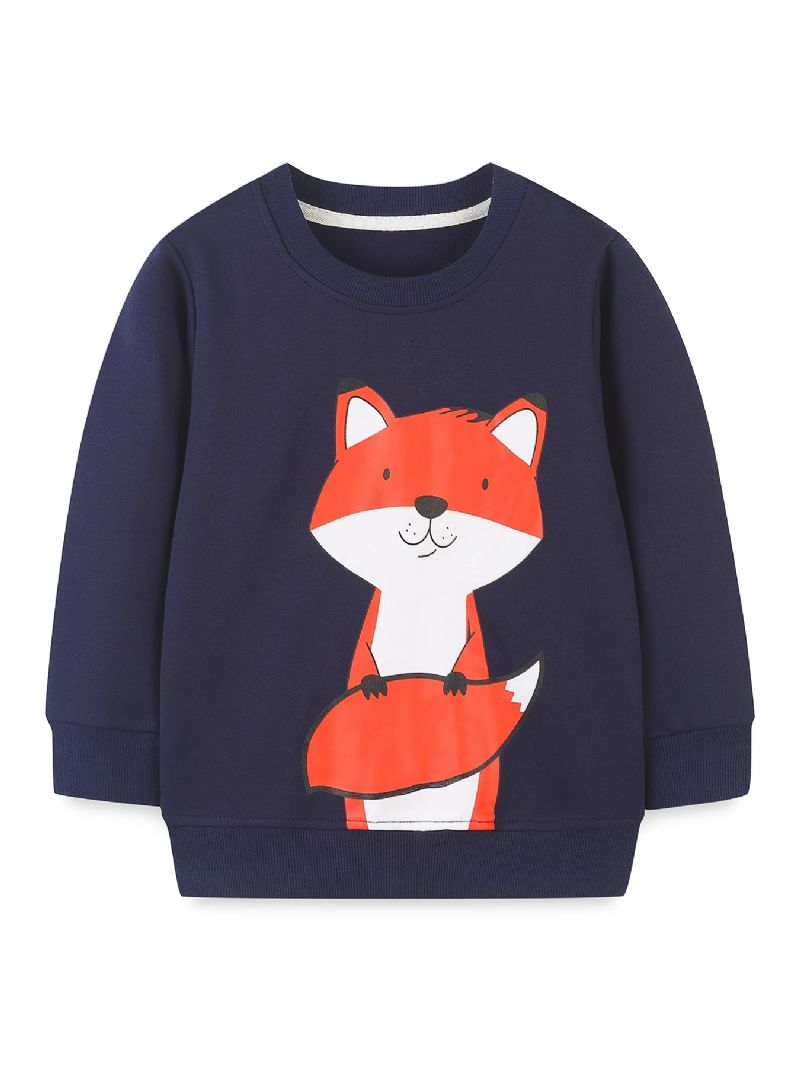 Bebis Pojkar Pullover Tecknad Fox Grafisk Crew Neck Långärmad Sweatshirt Barnkläder