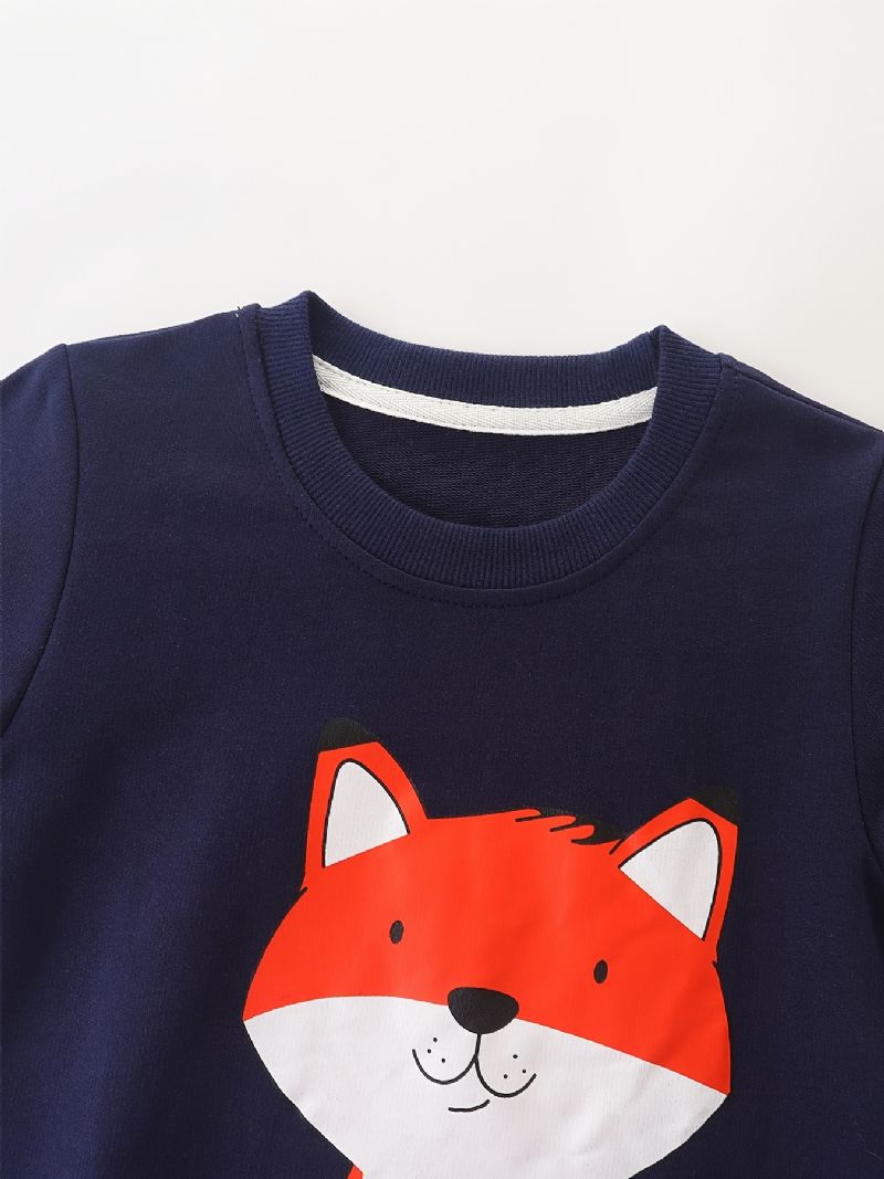 Bebis Pojkar Pullover Tecknad Fox Grafisk Crew Neck Långärmad Sweatshirt Barnkläder