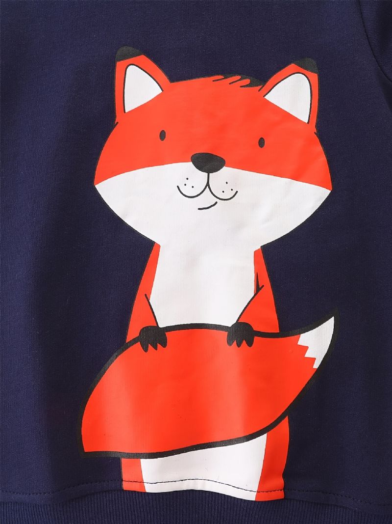 Bebis Pojkar Pullover Tecknad Fox Grafisk Crew Neck Långärmad Sweatshirt Barnkläder