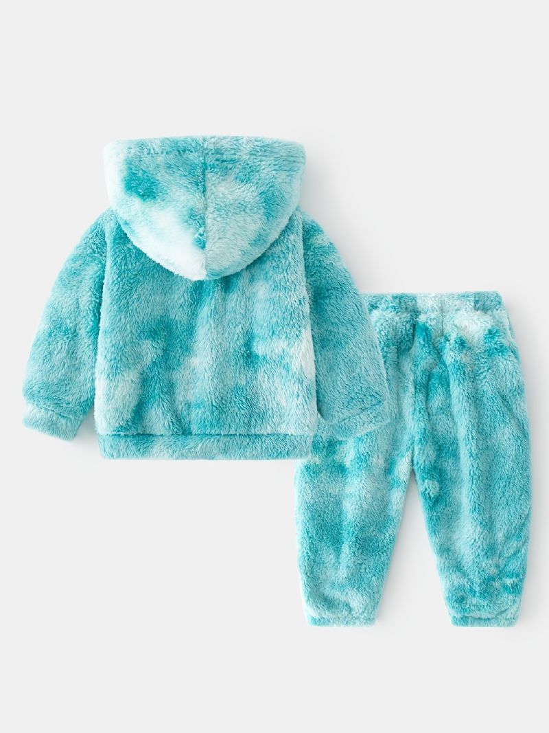 Bebis Tie Dye Luvtröja Plysch Varm Tröja & Byxor Vinter För Flickor Pojkar Barnkläder