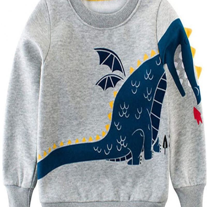 Pojkar Dinosaur Print Långärmad Crew Neck Sweatshirt Barnkläder