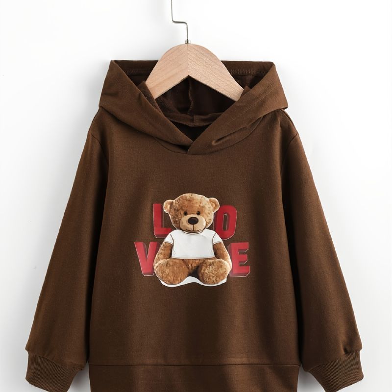 Cartoon Bear Print Hoodie För Småbarn Flickor